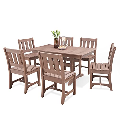 Psilvam 7-Piece Patio Furniture Sets, Poly Lumber Patio Dining Set, Weather Resistant Outdoor Patio Furniture Sets That Never Rust, Suitable for Garden (1 Dining Table + 6 Patio Chairs, Brown)