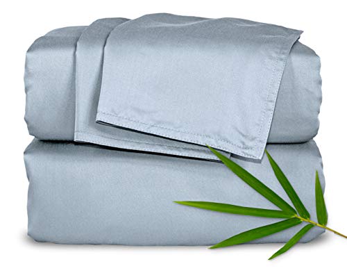 Pure Bamboo Sheets Queen Size Bed Sheets 4 Piece Set, Genuine 100% Organic Bamboo, Luxuriously Soft & Cooling, Double Stitching, 16" Deep Pockets, Lifetime Quality Promise (Queen, Sterling Blue)
