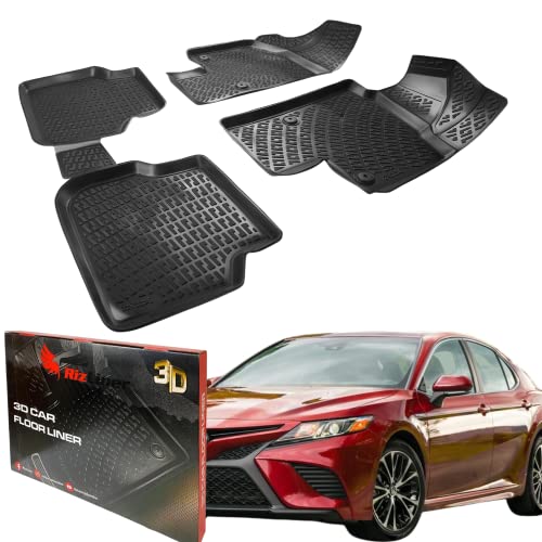 RizLiner Custom Fit Floor Mats Compatible with Toyota Camry FWD Models & Camry Hybrid 2018-2023 3D Laser Measured 1st & 2nd Row Floor Liners All Weather Odorless Non-Slip TPE Car Mats (Front&Rear)