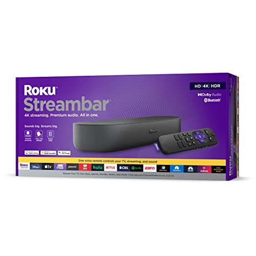 Roku Streambar | 4K HDR Streaming Device & Premium Roku Soundbar All In One, Roku Voice Remote, free & live TV