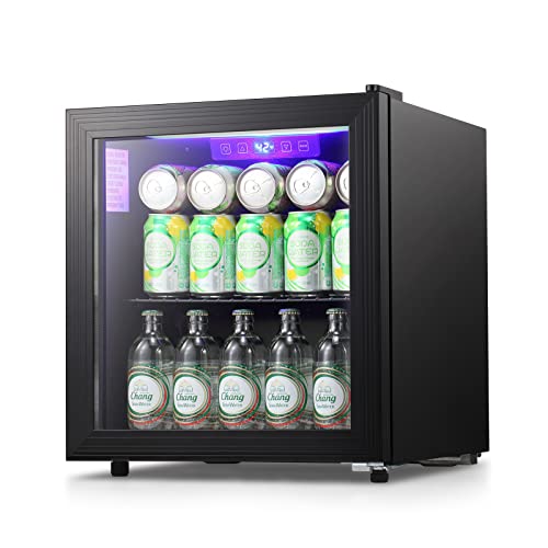 R.W.FLAME Beverage Refrigerator Cooler, 57 Cans Mini fridge with Double Glass Door and LED Lights, Small Refrigerator for Office, Home or Bedroom, Wine Cooler Digital Temperature Control, 1.7Cu.Ft