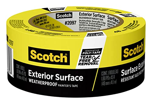 Scotch Exterior Surface Weatherproof Painter's Tape, Yellow, Scotch Tape Protects Surfaces and Removes Easily, Exterior Painting Tape for Outdoor Use, 1.88 Inches x 45 Yards, 1 Roll