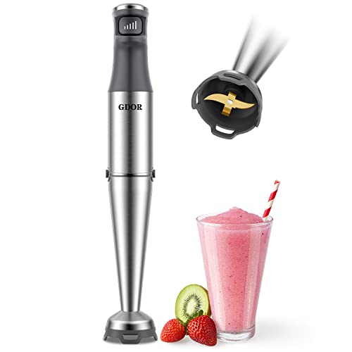 Scratch Resistance Immersion Blender, GDOR Stick Blender with 800 Watts Heavy Duty & Low-Noise DC Motor, Variable Speed Hand Blender for Soups, Sauces, Smoothies, Baby Food, Titanium Blades, BPA-Free