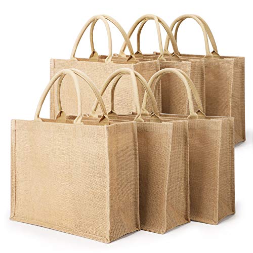Segarty Tote Bags, 6 Pack Large Burlap Reusable Jute Canvas Gift Favors Bag with handles Blank Totes Bulk for Bridesmaid Wedding, Women Market Grocery Shopping, Bachelorette Party, Beach Trip, DIY