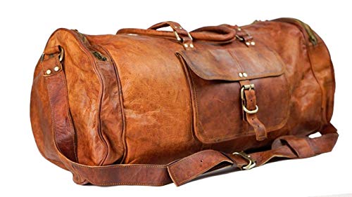 SHAKUN LEATHER JOURNAL 100% Goat Leather Luggage Handmade Duffle Bag for Large Travel and Gym (24x10x10 Inches)
