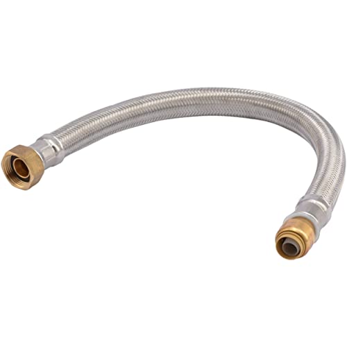 SharkBite 1/2 Inch x 3/4 Inch FIP x 18 Inch Stainless Steel Braided Flexible Water Heater Connector, Push To Connect Brass Plumbing Fitting, PEX Pipe, Copper, CPVC, PE-RT, HDPE, U3068FLEX18LF