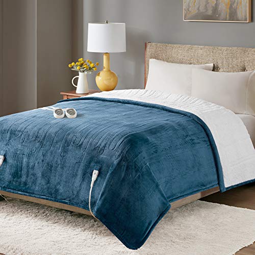 Sherpa Soft California King Electric Blanket with Dual Controls, Heating Blankets | Washable | 1-10 Hour Automatic Shut Off | Double Zone, 20 Heat Settings | 100" x 94" Blue