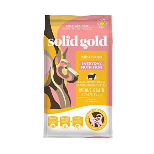 Solid Gold Hund N Flocken - Dry Dog Food w/Lamb, Rice & Pearled Barley - Digestive Probiotics for Dogs - Gut Health & Immune Support - Grain & Gluten Free - Omega 3, Superfoods & Antioxidants - 24 LB