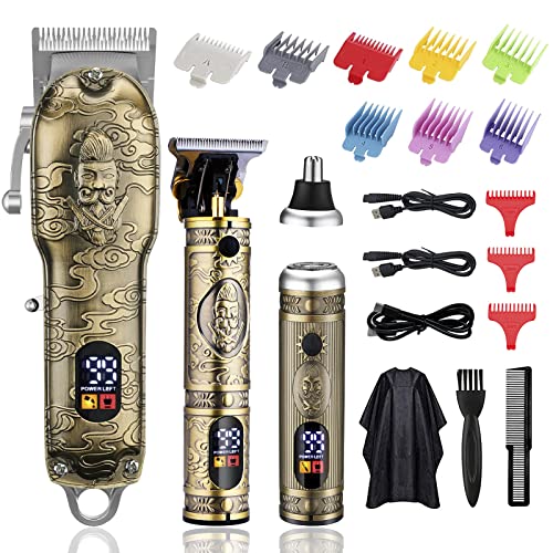 Soonsell Hair Clippers for Man T-Blade Trimmer Nose Hair Trimmer Set,Man Professional Cordless Barber Clippers Set Blade Close Cutting Beard Trimmer Trimmer ，Nose Hair Trimmer LCD Display(Bronze）