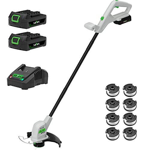SOYUS Cordless String Trimmer 10 Inch Weed Wacker Cordless 20v Electric Weed Wacker, 2 Pcs 2.0Ah Battery Weed Trimmer Edger, Lightweight Grass Trimmer with 8pcs Replace Spool Trimmer Lines