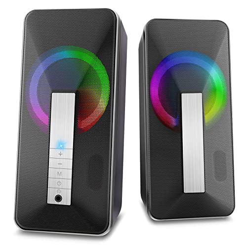 Speakers for PC, RGB Gaming Speakers Bluetooth 5.0 & 3.5mm Aux-in Connection, with Enhanced Stereo Bass PC Speakers for Desktop, PC, Monitor, Laptop 10W