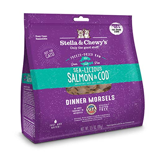 Stella & Chewy’s Freeze-Dried Raw Cat Dinner Morsels – Grain Free, Protein Rich Cat & Kitten Food – Sea-Licious Salmon & Cod Recipe – 3.5 Oz Bag
