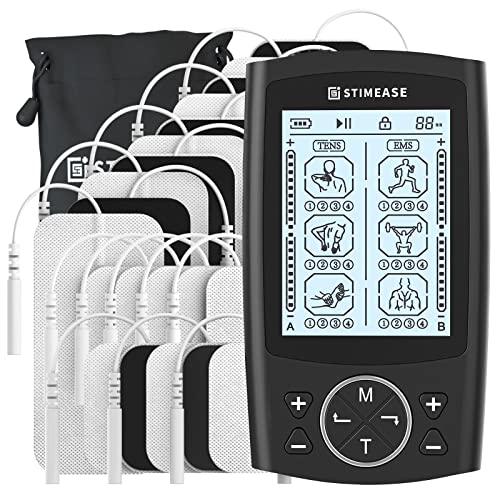 Stimease TENS Unit with 20 Electrode Pads, 24 Modes Independent Dual Channel TENS EMS Muscle Stimulator, Electric Massager Physical Therapy Equipment for Body Pain Management (Black)