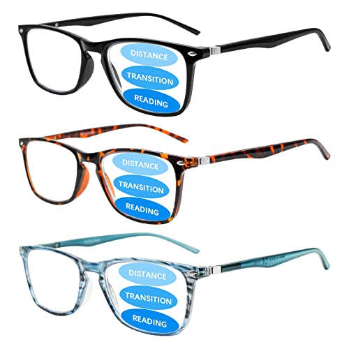 Sumkyle 3 Pack Progressive Multifocus Reading Glasses for Men Women Blue Light Blocking Spring Hinges Computer Readers (3 Mix, 1.50, multiplier_x)