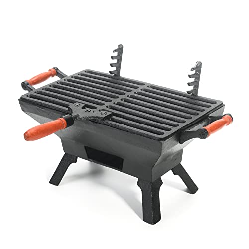 Sungmor Small Rectangle Cast Iron Charcoal Grill Stove, 12.4 by 6.8 Inch, Heavy Duty Tabletop BBQ Grill, Indoor Outdoor Hibachi Grill Steak Chicken Meat Cooker, Camping Picnic Party Barbecue Smoker Grill