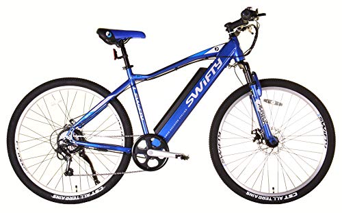 SWIFTY At656 Electric Bike from 36 Volt 250W Electric Bike for Adults – All Terrain Ebike Perfect for Commuting – with Up to 30 Miles On One Charge – 7 Speed Shimano Gears and Disc Brakes. – Blue