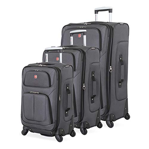 SwissGear Sion Softside Expandable Roller Luggage, Dark Grey, 3 Piece Set (21/25/27)