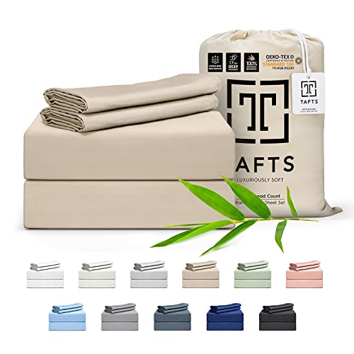 Tafts Bamboo Sheets Queen Size Bed Sheets 5 Piece Set, Pure 100% Organic Bamboo, 17” Deep Pockets – Luxuriously Soft, Silky Smooth, Cooling, Double Stitched, Lifetime Quality Guarantee (Beige)