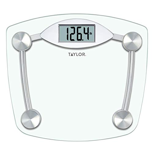 Taylor Digital Bathroom Scale, Highly Accurate Body Weight Scale, Instant On and Off, 400 lb, Sturdy Clear Glass with ChromeFinish Base