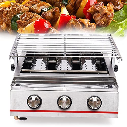 TBVECHI Portable LPG Gas Grill 3 Burner BBQ Tabletop Griddle BBQ Grill Stove for Camping Indoor Outdoor Kitchen Commercial Cooker, Silver
