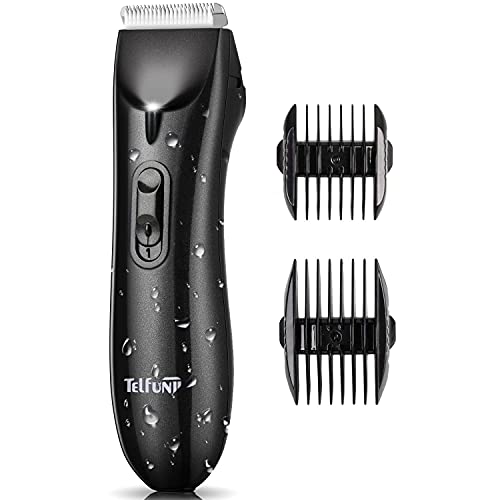 Telfun Body Hair Trimmer for Men, Womens Bikini Trimmer, Electric Razor/Shavers for Ball Groin, Replaceable Ceramic Blade Heads, Waterproof Wet/Dry, with Light, Ultimate Male Hygiene Razor (Black)