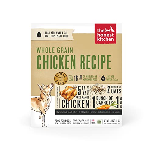 The Honest Kitchen Human Grade Dehydrated Whole Grain Dog Food – Complete Meal or Dog Food Topper – Chicken 4 lb (makes 16 lbs)