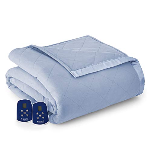 Thermee Micro Flannel King-Size Electric Heated Blanket, 10 Heat Settings with Timer & Safety Shutoff, Fast Heating Warm Blanket, Machine Wash & Dry, 108Lx90W, English Blue