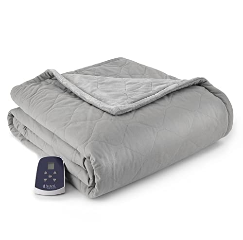 Thermee Micro Flannel Oversized Throw, Twin Size, Micro Flannel to Ultra Velvet Electric Blanket Heat Levels, 10 Hour Auto Shut Off, 62x84 Inches, One, Pewter