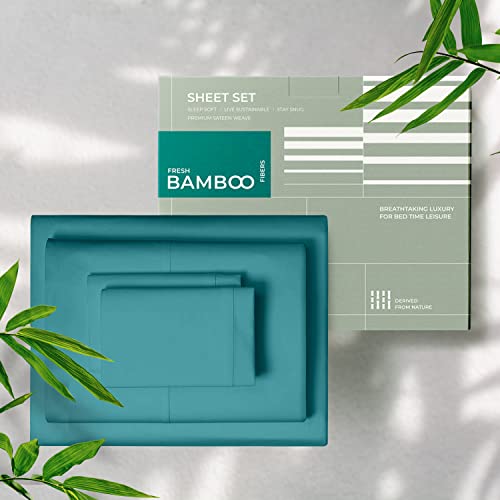 THREAD SPREAD Viscose from Bamboo Sheets, 4 Piece Set, Sheets for King Size Bed, with Deep Pocket Fitted Sheet, Soft & Cooling Luxury Sheets, Light Teal Sheets (King, Light Teal)