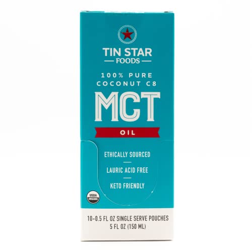Tin Star Foods 100% Organic Pure C8 MCT Oil - Derived from Non-GMO Coconuts - Paleo, Gluten-Free & Vegan Fuel Source - 5 fl oz, 10 Servings