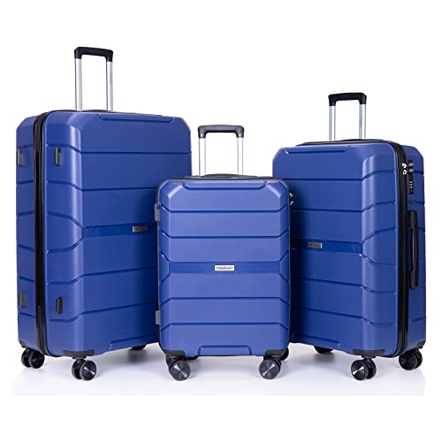 Tripcomp Lightweight Luggage Set of 3pieces, Hardshell Travel Durable Suitcase Sets with Spinner Wheels TSA Lock, Carry-on,(20inch/24inch/28inch) Men and Women (Blue)