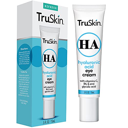 TruSkin Eye Cream for Dark Circles and Puffiness - With Hyaluronic Acid, Glycolic Acid, Vitamins C, B5 & E to Hydrate Delicate Under Eye Skin - Dark Circles Under Eye Treatment for Women, 0.5 fl oz