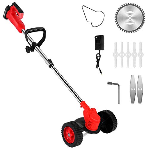 TUTAVIAW Cordless Weed Eater Grass Trimmer - 24V Lithium-ion Batteries Cordless String Grass Trimmer Weed Wacker Adjustable Machine Head Electric Lawn Edger for Garden Clearing Weeds (Red A)