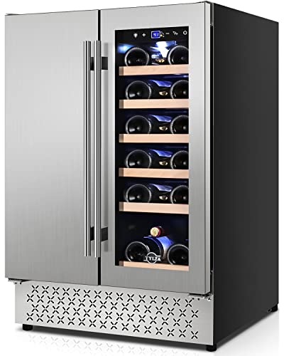Tylza Wine and Beverage Refrigerator, 24 inch Dual Zone Wine Beverage Cooler Built-in and Freestanding, with Seamless Stainless Steel Door Quick Cooling Under Counter Beer Wine refrigerator TYBC120-2