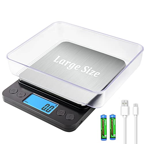 Upgraded Large Size Food Scale for Food Ounces and Grams, YONCON Kitchen Scales Digital Weight for Cooking, Baking, 3kg by 0.1g High Accurate Gram Scale with 2 Tray, Tare Function, LCD Display