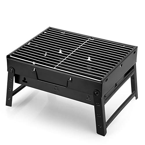 Uten Portable Charcoal Grill, Stainless Steel Folding Grill Table top Outdoor Smoker BBQ for Camping, Beach Barbecue, Smoker Grill for Camping Picnics Garden Beach Party (Small 13.7''x9.4''x 2.3'')