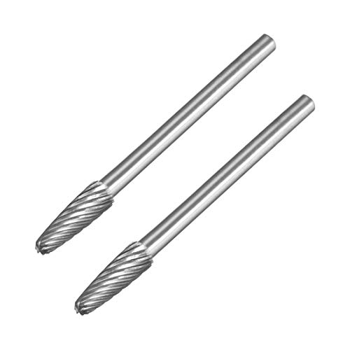uxcell Tungsten Carbide Rotary Files 1/8" Shank, Single Cut Taper Shape Rotary Burrs Tool 4mm Dia, for Die Grinder Drill Bit Alloy Steel Hard Metal Carving Polishing Engraving, 2pcs