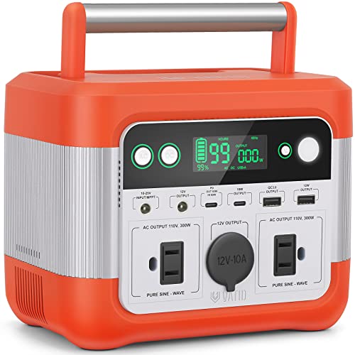 VATID Portable Power Generator,300W 296Wh,2.8hrs 100% Recharge,110V AC Pure Sine Wave,12V 10A Regulated DC,Solar Generator, 65W USB-C PD, Ultra-light Battery Power Generator (White)