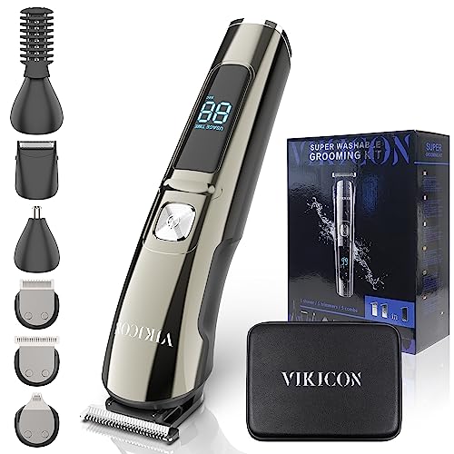VIKICON Beard Trimmer for Men, Waterproof Beard Trimming Kit w/Case, Nose Hair Trimmer, Electric Razor, Body Shavers, Cordless Hair Clippers, Shaving Kit for Mustache Face, Gifts for Him Dad Father