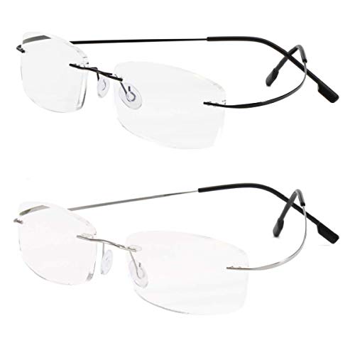 Viseng Set of 2 Rimless reading glasses titanium metal ultra light Readers of Men Women +3.0