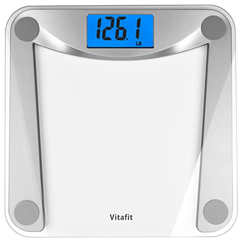 Vitafit Digital Bathroom Scale for Body Weight,Weighing Professional Since 2001,Extra Large Blue Backlit LCD and Step-On, Batteries Included, 400lb/180kg,Clear Glass