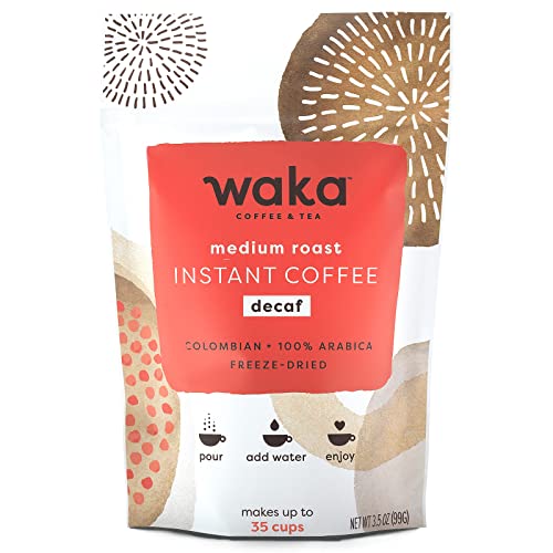 Waka Quality Instant Coffee — Decaffeinated Medium Roast — Arabica Beans & Freeze Dried — 35 Servings Bag for Hot or Iced Premium Instant Coffee