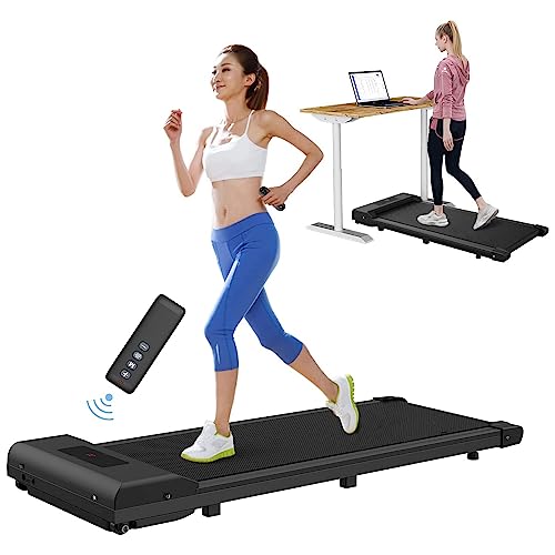 Walking Pad Under Desk Treadmill, Portable Treadmills Motorized Running Machine for Home, 6.25MPH, No Assembly Required, Remote Control, 240 Lb Capacity (Black)