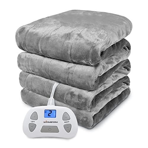 Warm Storm Heated Blanket Twin Size, Flannel Electric Blanket with10 Heat Settings 1-12 Hours Auto Off, Fast Heating Blanket for Bed Home Office, Machine Washable, Grey, 62"x84"