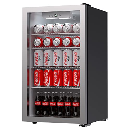 WATOOR 120 Cans Wine Cooler and Beverage Refrigerator - Mini Fridge with Glass Reversible Door for Soda Beer or Wine 3.2 Cu Ft