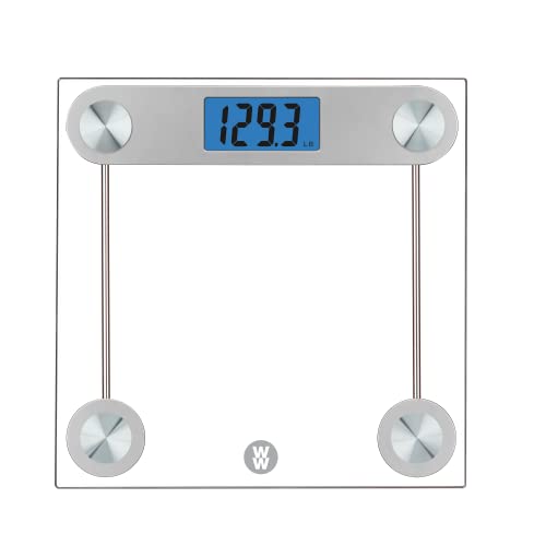 Weight Watchers Scales by Conair Bathroom Scale for Body Weight, Digital Scale, Glass Body Scale Measures Weight Up to 400 Lbs. in Clear