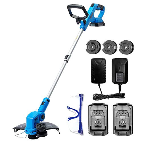 WISETOOL Weed Wacker Battery Powered,Cordless String Trimmer & Edger,12 Inch Weed Eater with 3 Spools, Edger Lawn Tool with 90 Degree Adjustable Head,20V 2.0Ah Battery 2 Pack and Fast Charger Included