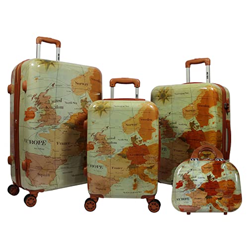 World Traveler Europe 4-Piece Spinner Luggage Set with TSA Lock, Brown,Zippered Divider