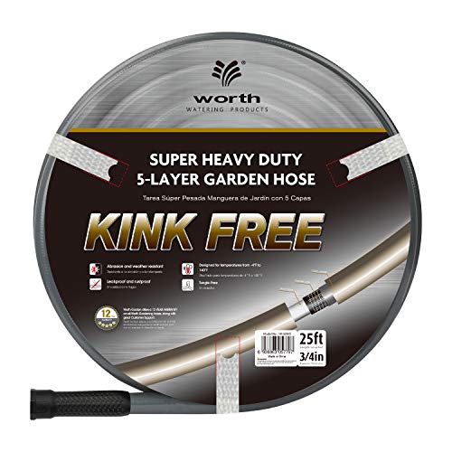 Worth Garden Short Garden Hose 3/4 in. x 25 ft. NO KINK,Non Leaking,HEAVY DUTY Durable PVC Water Hose with Solid Brass Hose Fittings, Male to Female Fittings,Swivel Grip,12 YEARS WARRANTY,H065D03