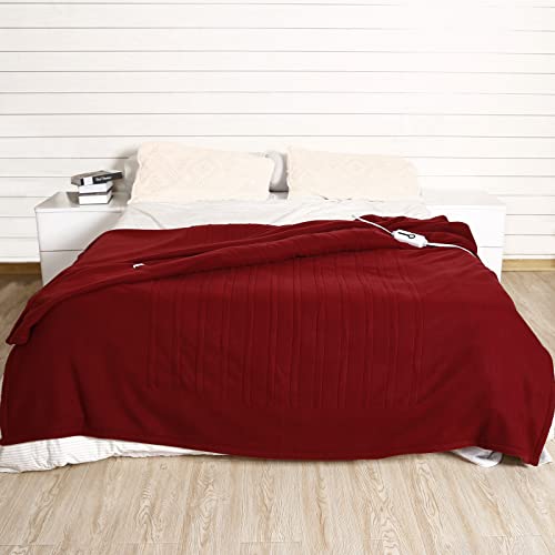 YAKEE Electric Blanket Full Size 72x84 inches, Large Heated Blanket Fleece Throw with Timer Auto Off, Fast Heating & Overheating Protection, Washable, Red